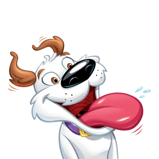 Cartoon dog with floppy ears and oversized tongue sticking out playfully